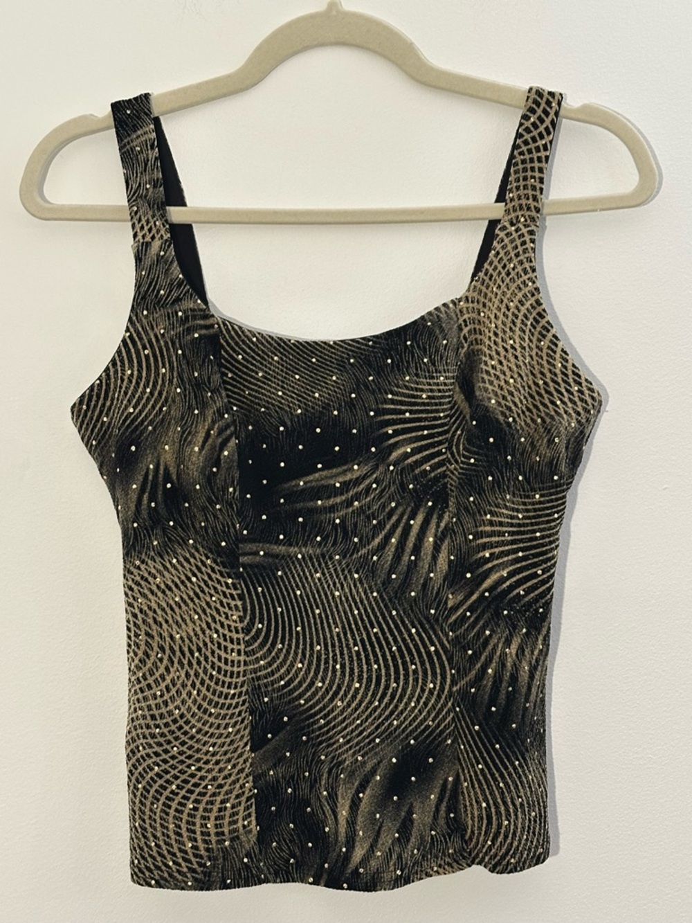 Vintage Y2K Joseph Ribkoff Black Gold Rhinestone Brocade Cami Top Sz M/12